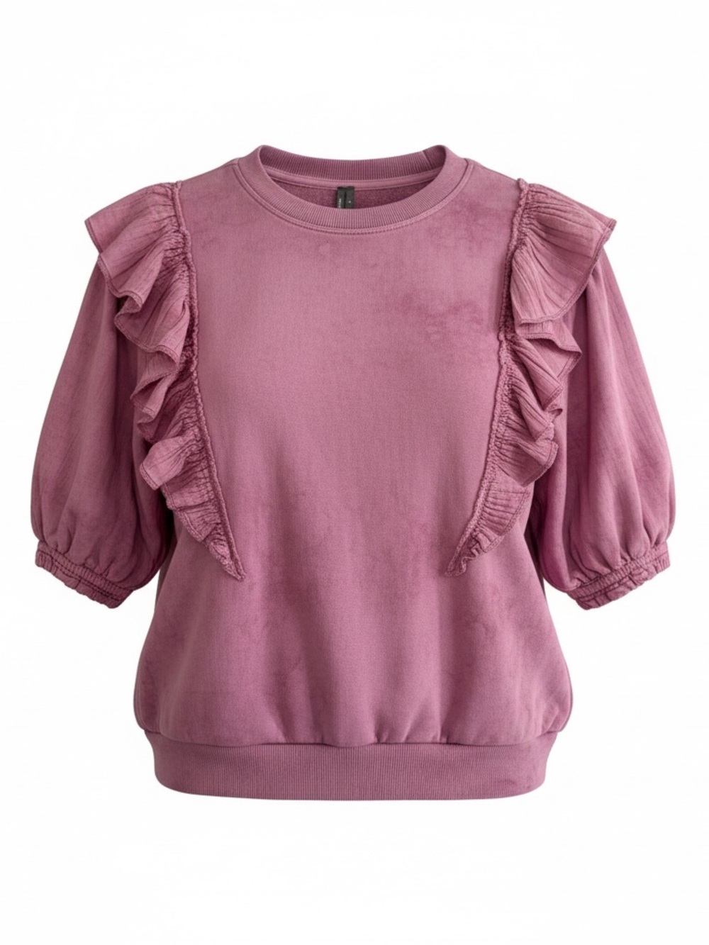 Anthropologie Dusty Mauve Ruffle Puff-Sleeve Sweatshirt 100% Cotton - Size Small